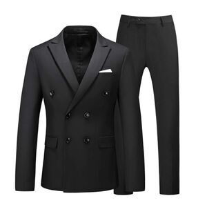 Men’s Black 2 Piece Double Breasted Suit Size 44 Jacket 40 Pants NWT